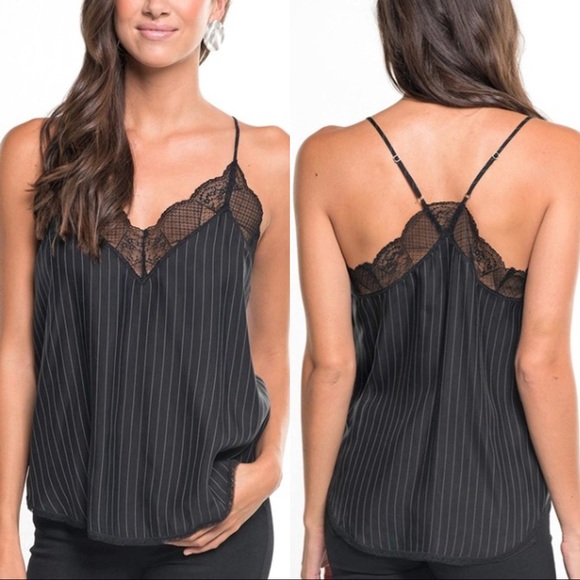 BLACK PINSTRIPE LACE Camisole - Picture 2 of 8